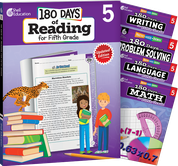 180 Days Reading, Math, Problem Solving, Writing, & Language Grade 5: 5-Book Set